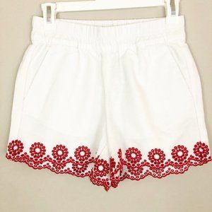 White J Crew shorts with red trim, size XXS